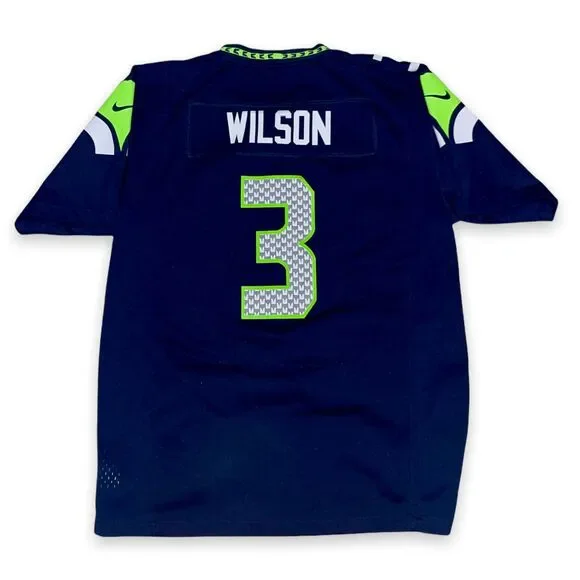 Nike Vintage Rare Seattle Seahawks Wilson Football Jersey Blue Green YXL Men S - Picture 7 of 10